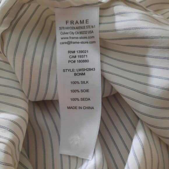 Frame Womens 100% Silk Gillian Top 1/2 Ruffle Sleeve Hidden Front Button Size SP - Picture 6 of 7